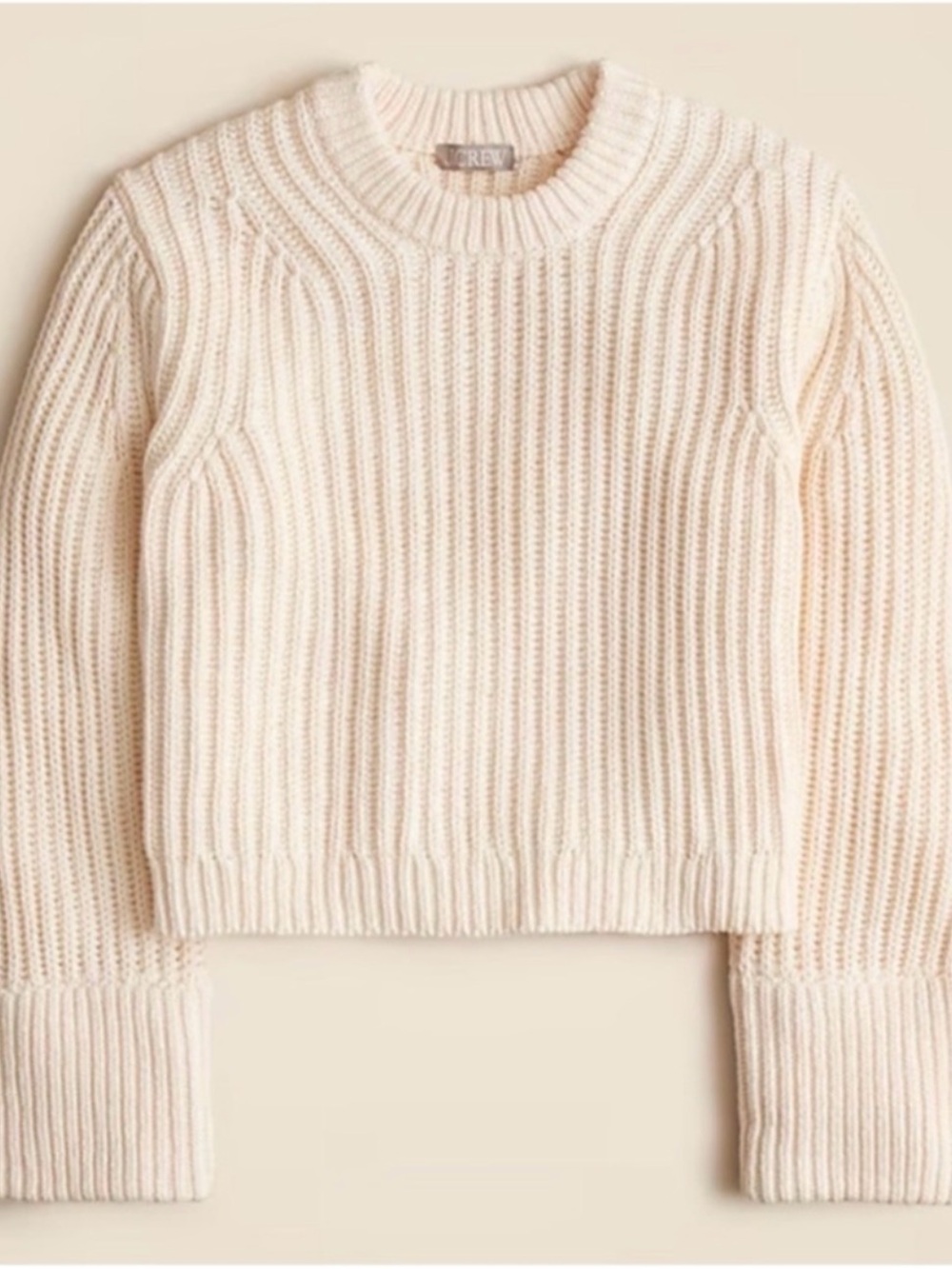 J Crew Heritage Cotton Fisherman Crewneck Sweater Womens 3X Natural Cream Crop